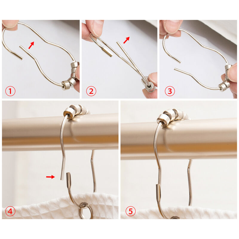 Rust-Resistant Metal Shower Curtain Hooks with Closed Buckle, Set of 12 image number 5