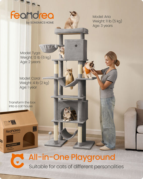 Extra-Tall Cat Tree for Indoor Cats – 79.1 Inch Multi-Tier Tower with Plush Beds, Condos, and Sisal Posts