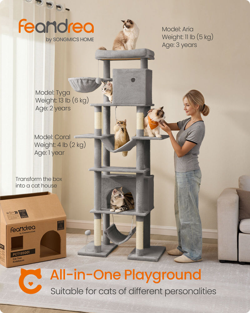 Extra-Tall Cat Tree for Indoor Cats &ndash; 79.1 Inch Multi-Tier Tower with Plush Beds, Condos, and Sisal Posts