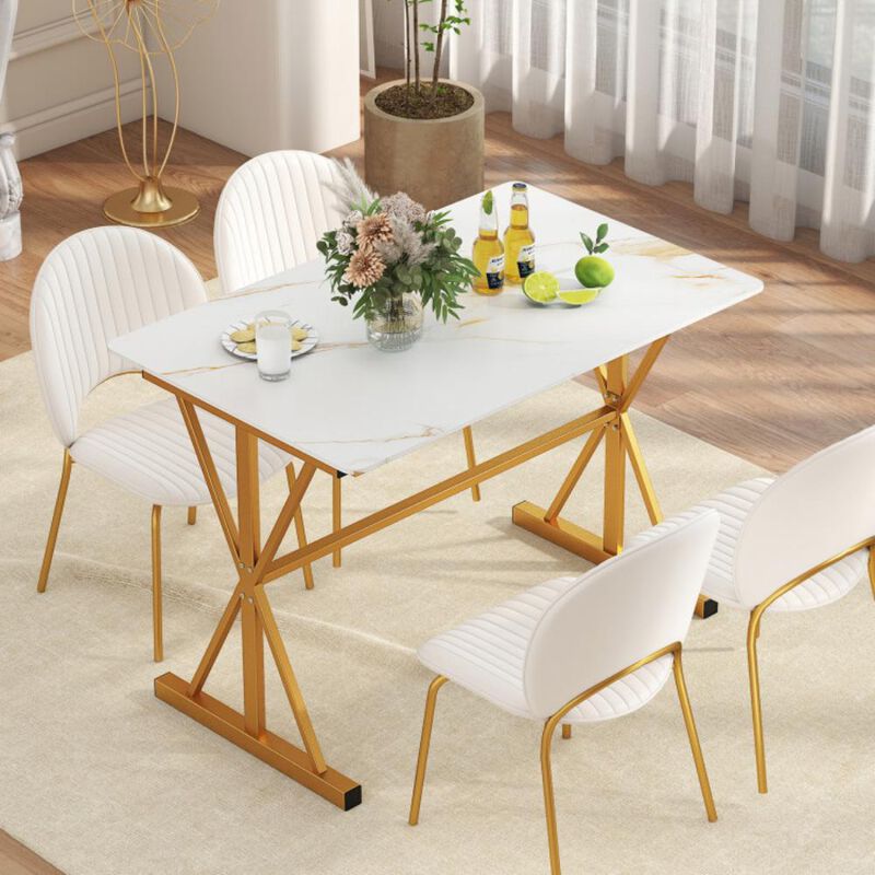 Hivvago Sintered Stone Dining Table with Metal Frame and Faux Marble Tabletop