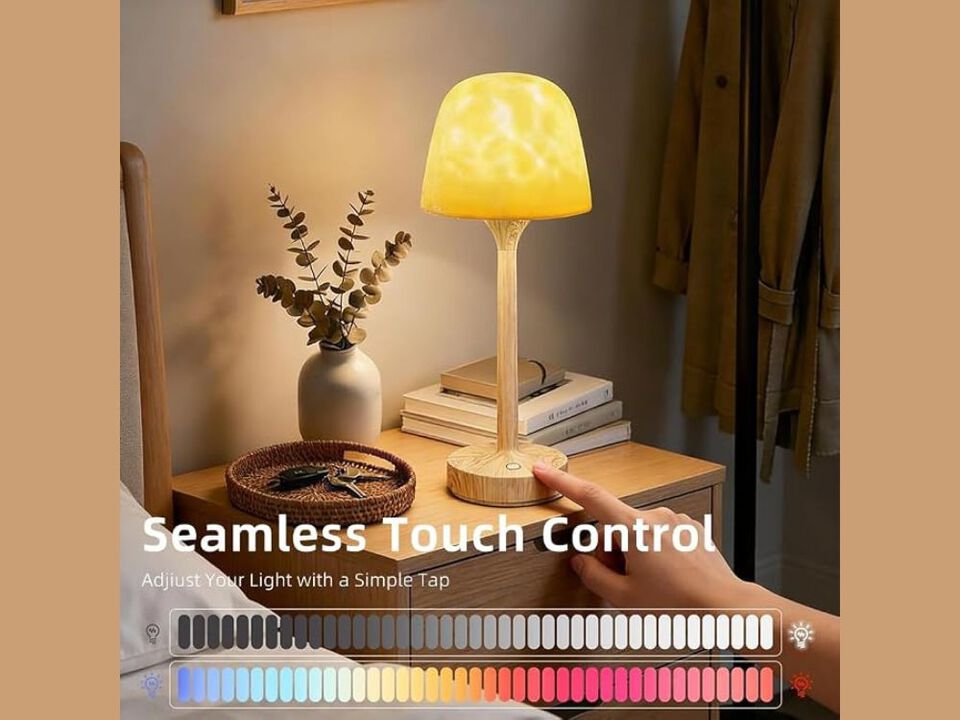 LED Cordless Bedside Lamp with 16 Color Changing Light and Dimmable Control