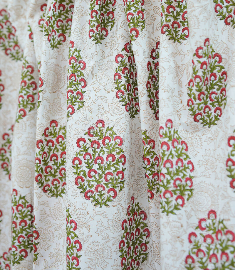 Fabdivine Floral Block Print 42x102 Inch Curtain Semi Sheer Linen Fabric for Farmhouse Living Room D&eacute;cor, Gudhal image number 2