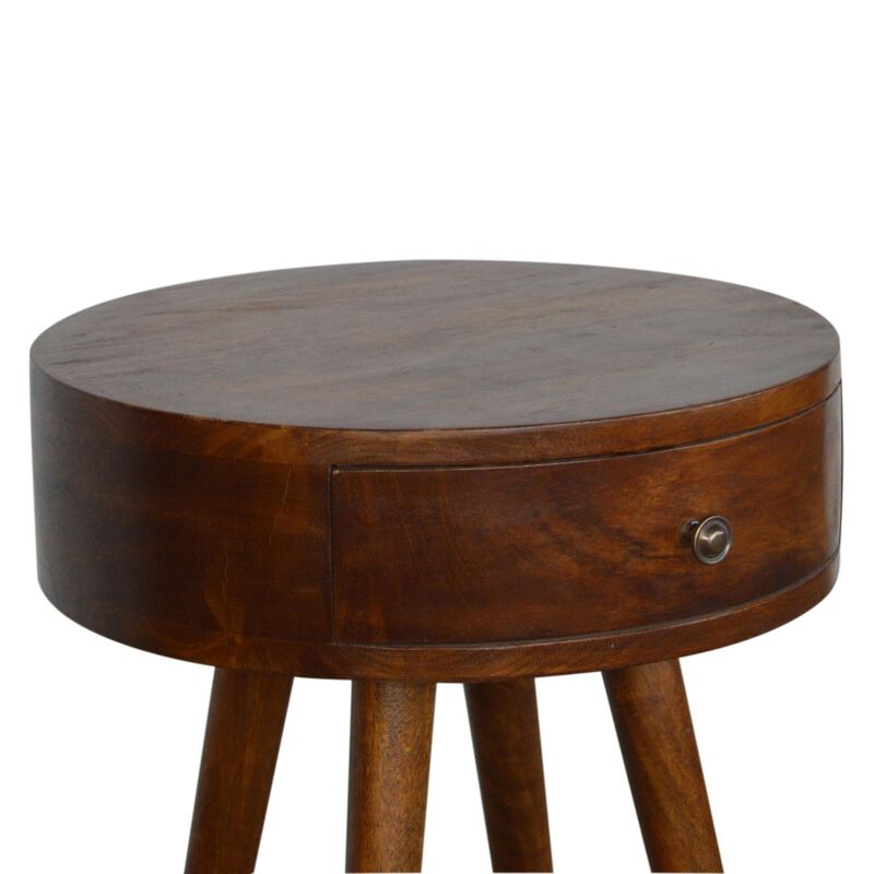 Solid Wood 1 Drawer Nordic Chestnut Circular Shaped Nightstand