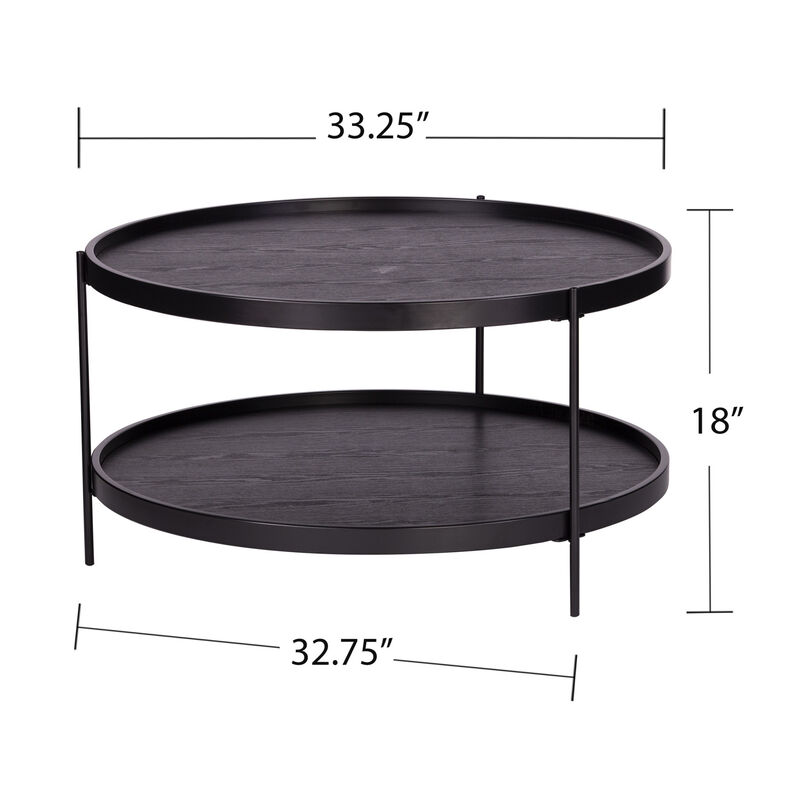 Hivvago 33 Inch  Black Manufactured Wood And Metal Round Coffee Table
