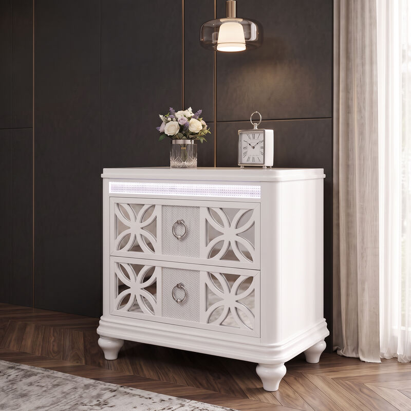 Abigale Nightstand with 2 Drawers, Patterned Fronts and Integrated LED Lighting image number 4
