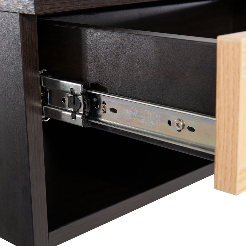 Celerie Mid-Century Modern Floating Wall Mounted Nightstand with Soft-Close Rattan Drawer and Cable Hole