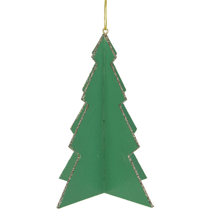 5.25" Green 3D Tree With Silver Glitter Accents Christmas Ornament