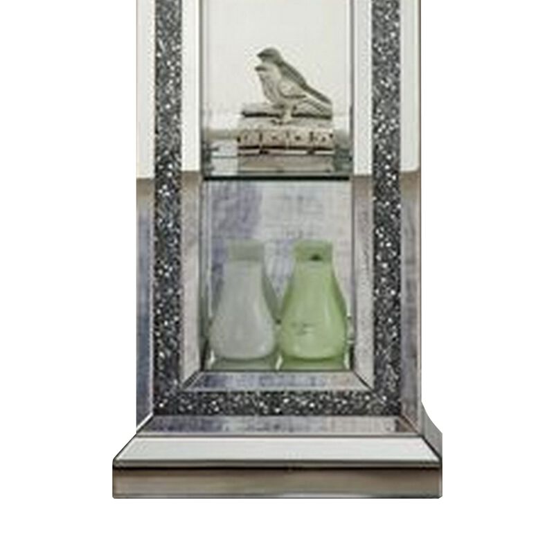 Grandfather Clock with 4 Compartments and Mirror Frame, Silver-Benzara