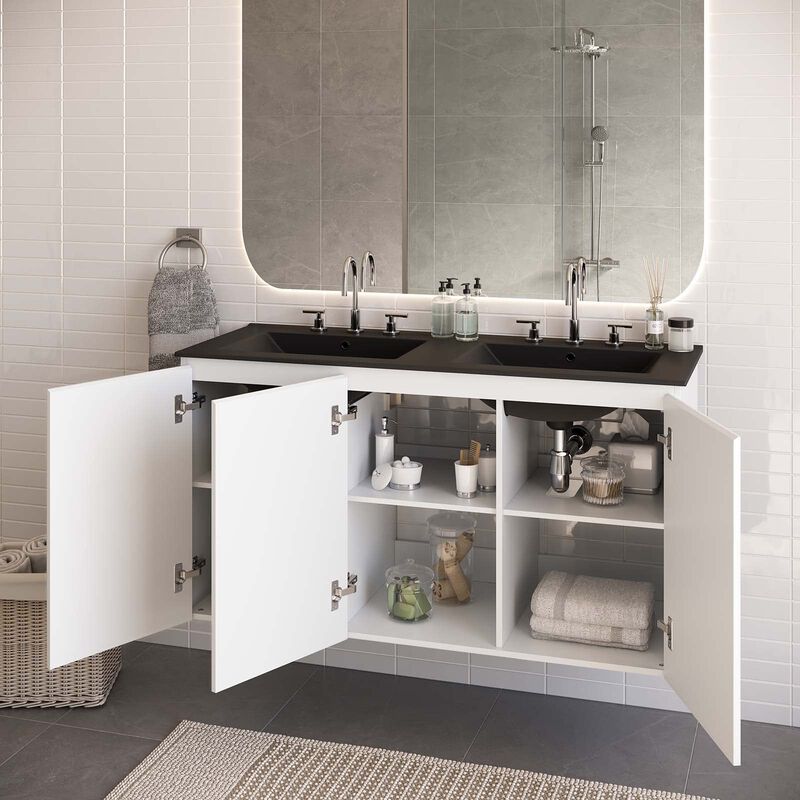 Modway Bryn 48" Wall-Mount Double Sink Bathroom Vanity in White/Black image number 7