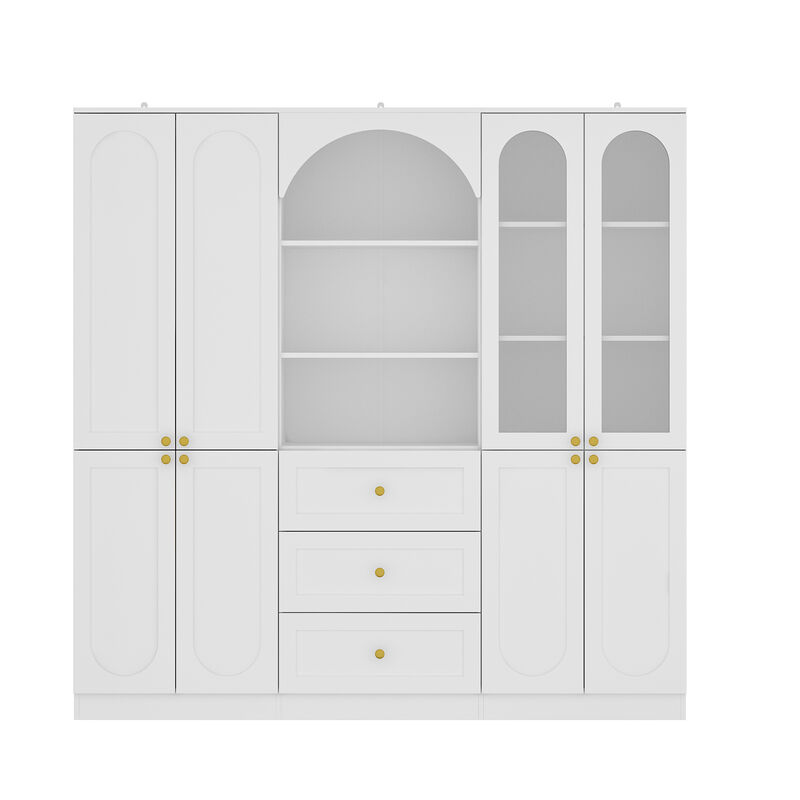 FUFU&GAGA 70.9" Bookcase with Shelves and Drawers for Home Organization (70.9" W x 11.8" D x 70.3" H) White