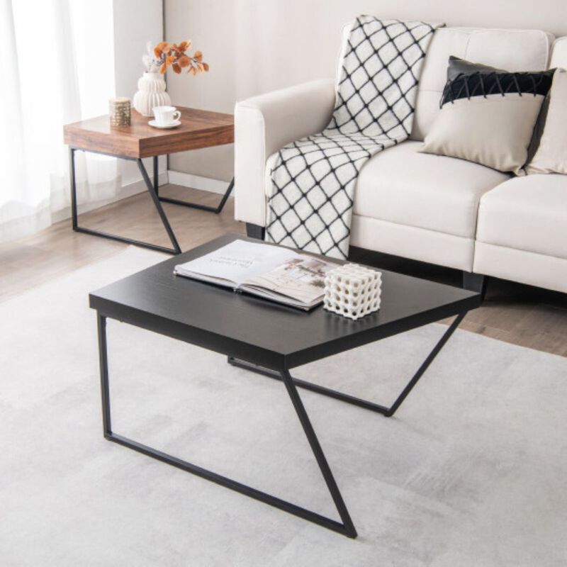 Coffee Table Set of 2 with Powder Coated Metal Legs-Black image number 2