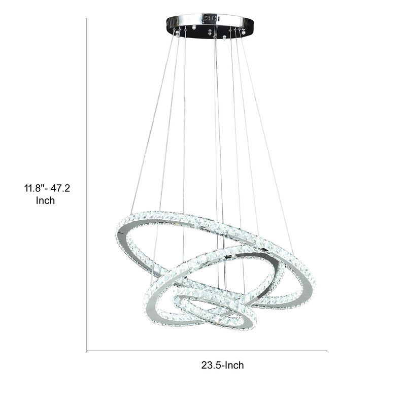 12-47 Inch Adjustable Chandelier, Offset Circle Design Silver Chrome Finish - Benzara