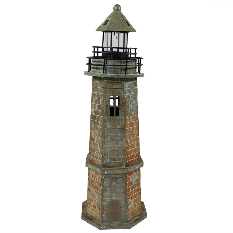 Sunnydaze 35 in Resin and Stone Solar LED Lighthouse Nautical Statue image number 1
