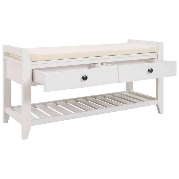 Shoe Rack With Cushioned Seat And Drawers, Multipurpose Entryway Storage Bench (White)