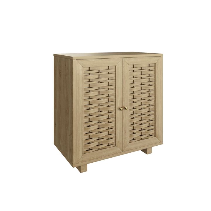 Woven Pattern Accent Cabinet Office Storage Cabinet with 1 Shelf and 2-Door