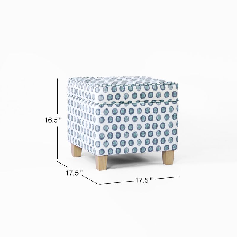 Pyp Square Storage Ottoman, 18 Inch Blue Green Pattern Print, Brown