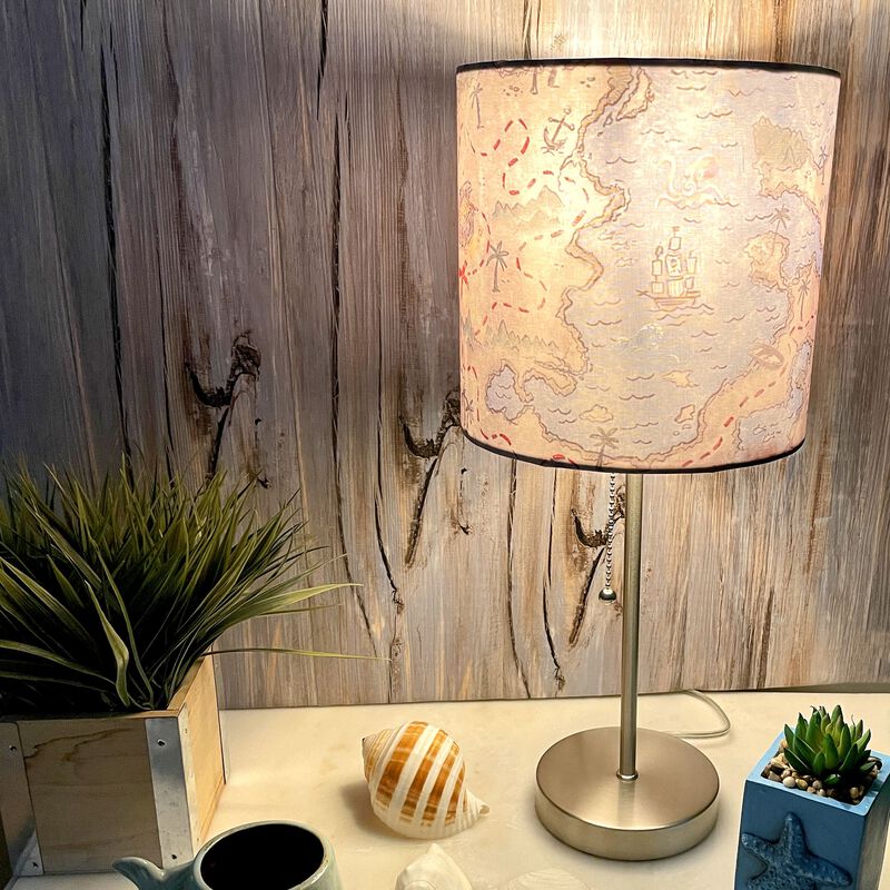 Decorative Treasure Map Brushed Nickel Accent Lamp Coastal Pirate Beach Decor image number 7