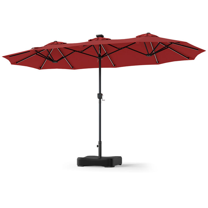 Outdoor 13 FT Double Sided Umbrella with 108 LED Lights and Stable Base for Backyard Use