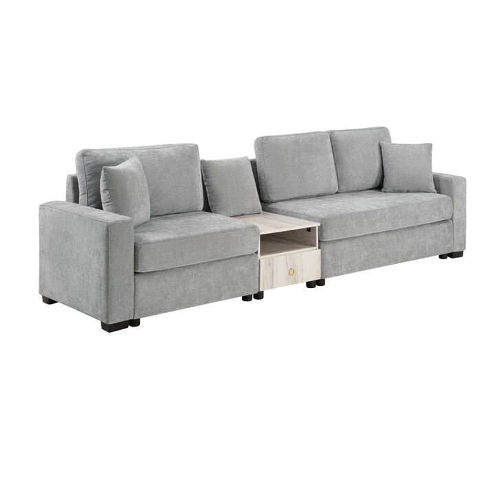 Merax Functional Chenille Sofa with Storage Armrest & Center Console