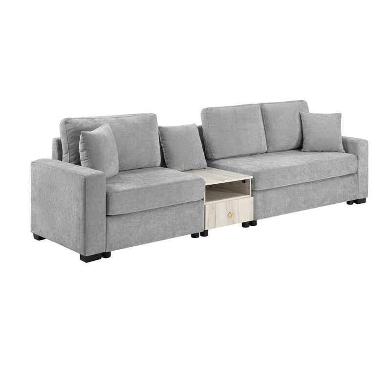 Merax Functional Chenille Sofa with Storage Armrest & Center Console image number 0