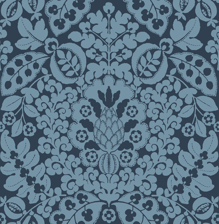 Marni Navy Fruit Damask Wallpaper