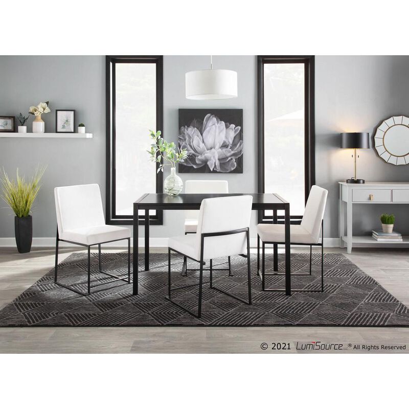 LumiSource Black Steel, White Velvet High Back Fuji Dining Chair - Set of 2