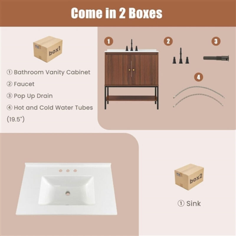 Modern Freestanding Bathroom Vanity in Wood Finish with Sink and Faucet