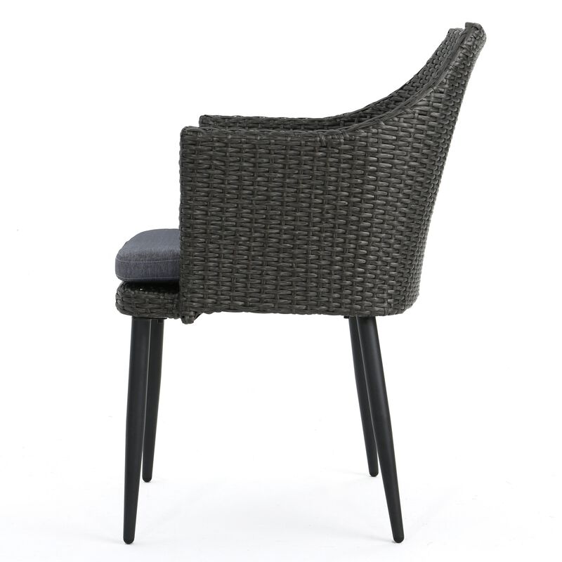 Kenny Outdoor Accent Chair Set of 2, Gray Polyester, PE Rattan, Iron - Benzara