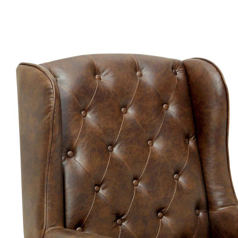 Vaugh Traditional Wing Accent Chair In Nail Head, Rustic Brown Finish-Benzara