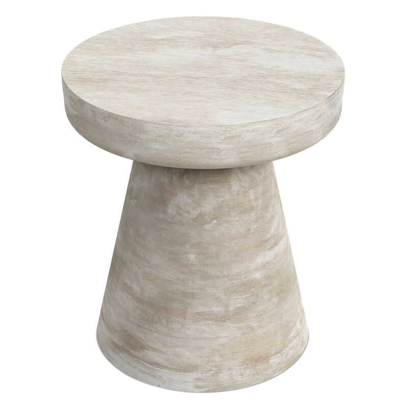 Robbie SOLID MANGO WOOD 16 inch Wide Round Contemporary Rustic Accent Table in Distressed White Wash, Fully Assembled