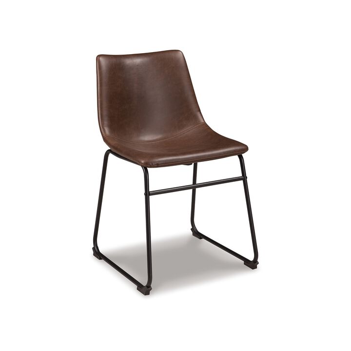Tia Dining Chair Set of 2, Brown Faux Leather, Bucket Seat, Metal - Benzara