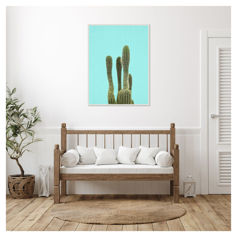 Turquoise Cactus by Lola Peacock Framed Canvas Wall Art