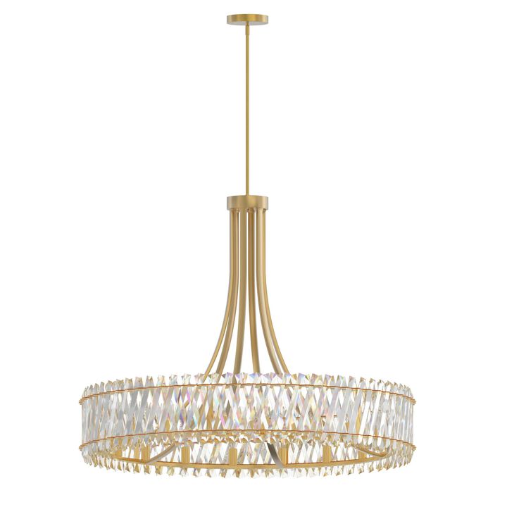 42" 18-Light Contemporary Brushed Gold Crystal Chandelier, Large Circular Ceiling Light for Living Room, Dining Room