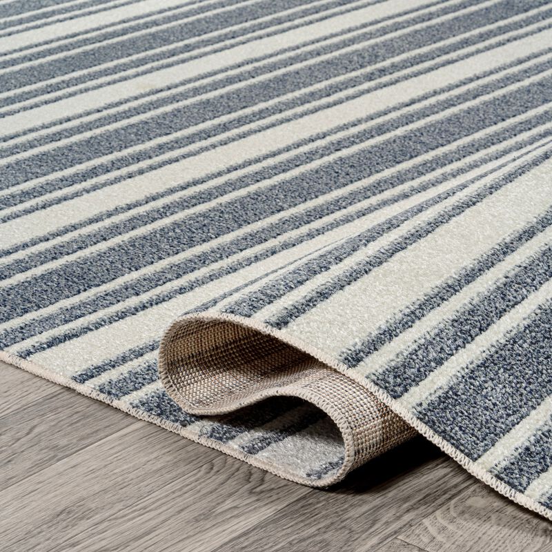 Fawning Two-Tone Striped Classic Low-Pile Machine-Washable Cream/Dark Gray Area Rug
