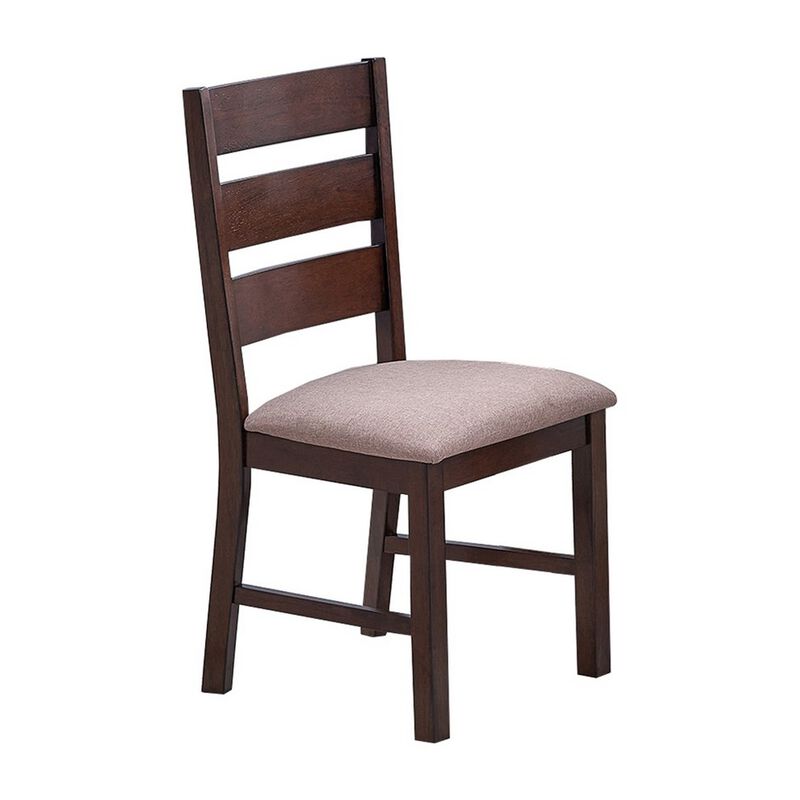 Yuzi Dining Chair Set of 2, Ladder Back, Cherry Brown Solid Wood - Benzara