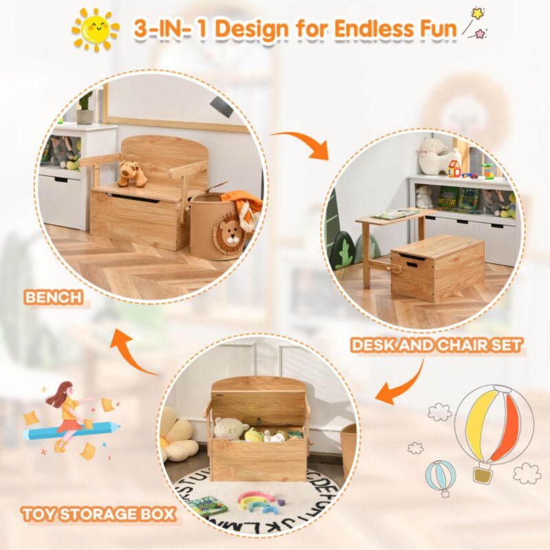 Hivvago 3-in-1 Kids Convertible Storage Bench Wood Activity Table and Chair Set