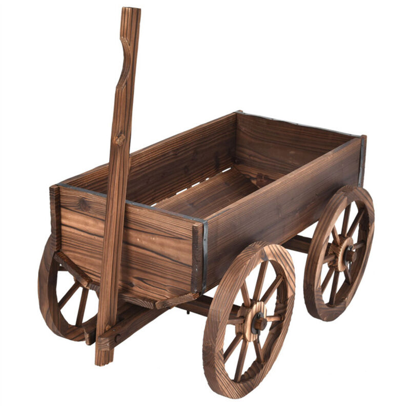Vintage Wooden Cart Planter for Flowers Herbs and Small Plants