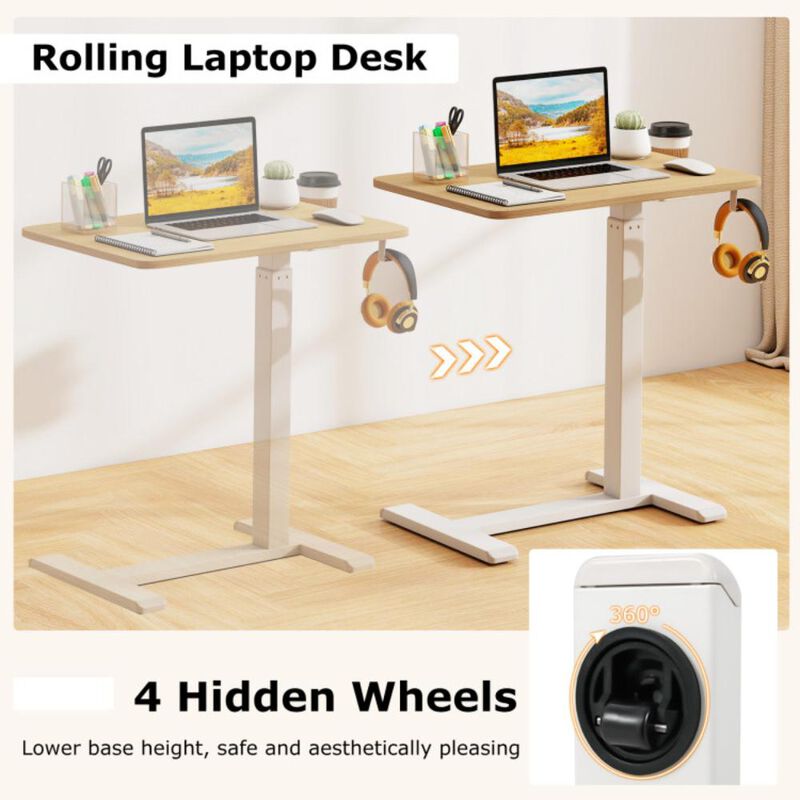 Hivvago Mobile Standing Desk Height Adjustable Overbed Bedside Table with Cup Holder