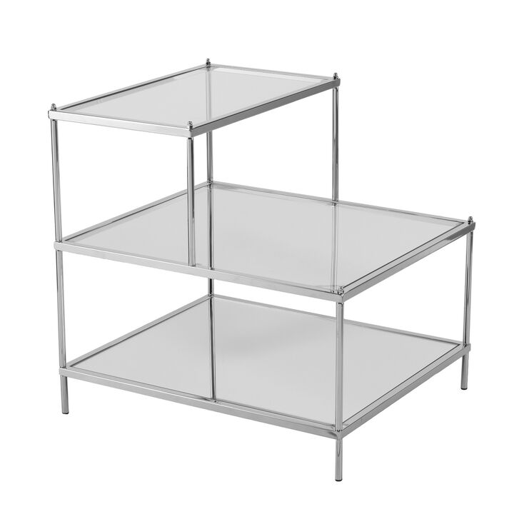 Glass Mirrored End Table with Sleek Frame, Elegant Accent for Living Room or Bedroom