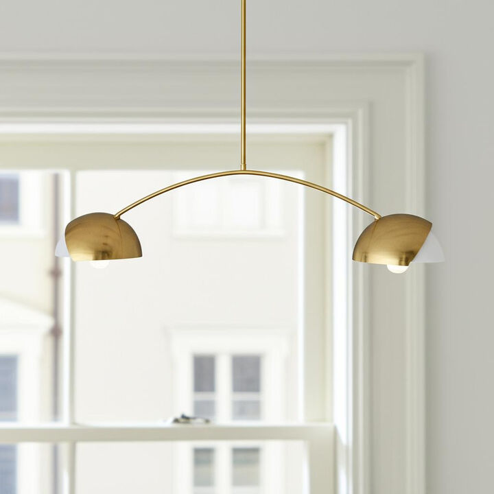 HomeRoots Brass Two Light Metal Dimmable Chandelier With White Shades