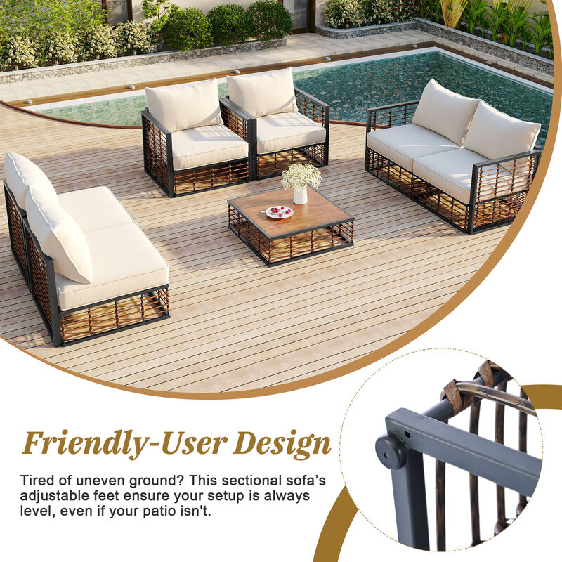 Merax Modern Minimalist 7-Piece Metal Patio Sectional Sofa Set