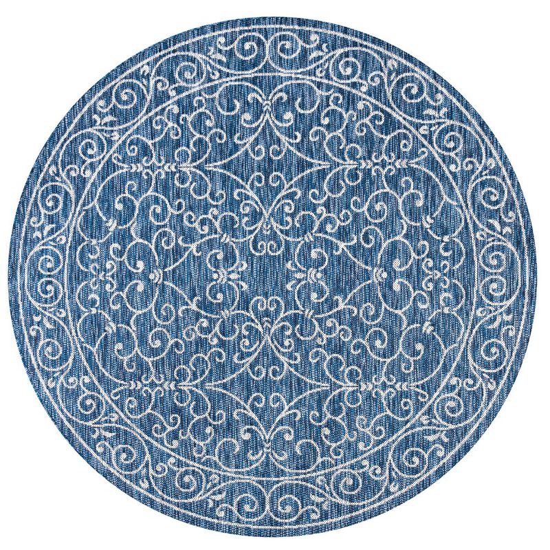 Charleston Vintage Filigree Textured Weave Round Indoor/Outdoor Area Rug