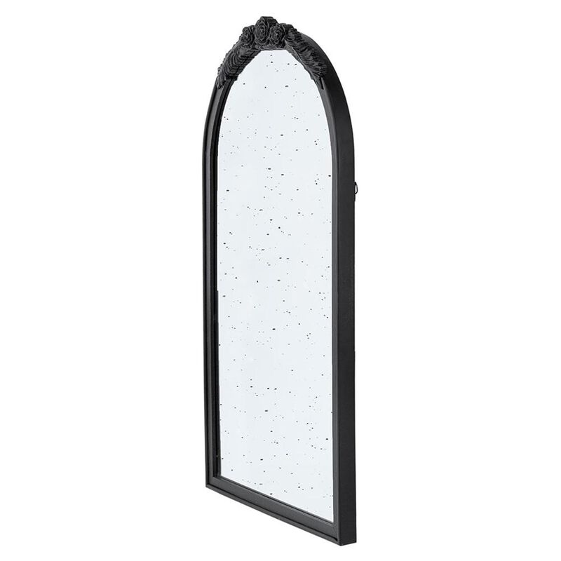 HomeRoots 42" Black Crowned Top Antiqued Glass Arch Framed Accent Mirror image number 2