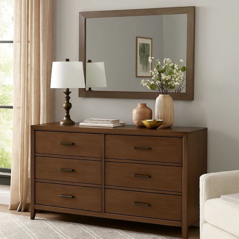 36 Inch Mirror with Rectangular Wooden Frame, Brown