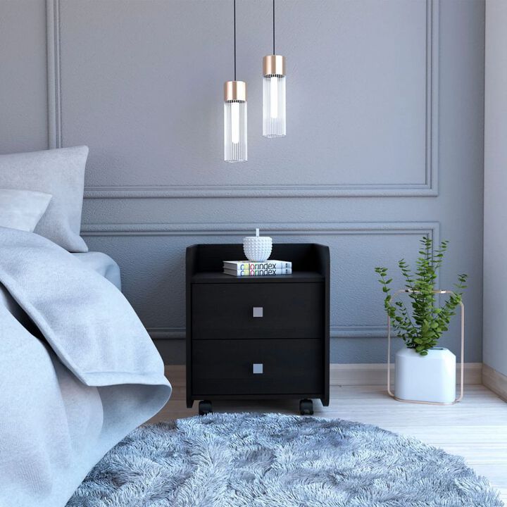 Homezia Black Nightstand with Two Drawers