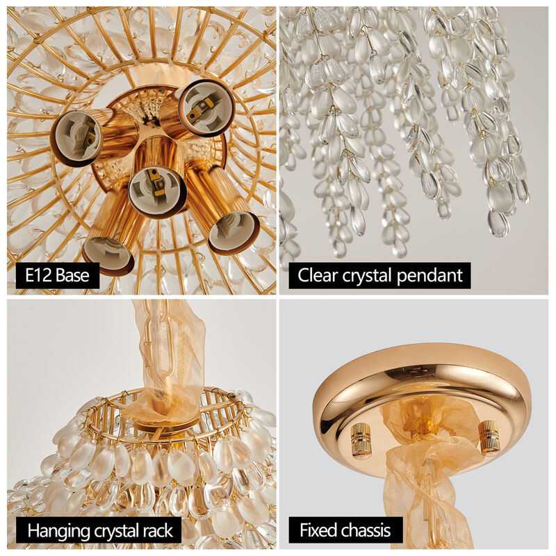 ELEMENT ACE Elegant Waterfall Design 5-Light Pendant Chandelier with Decorative Crystal Bead Strings for Living Room, Bedroom, Dining Area and Entryway Home Decor image number 8
