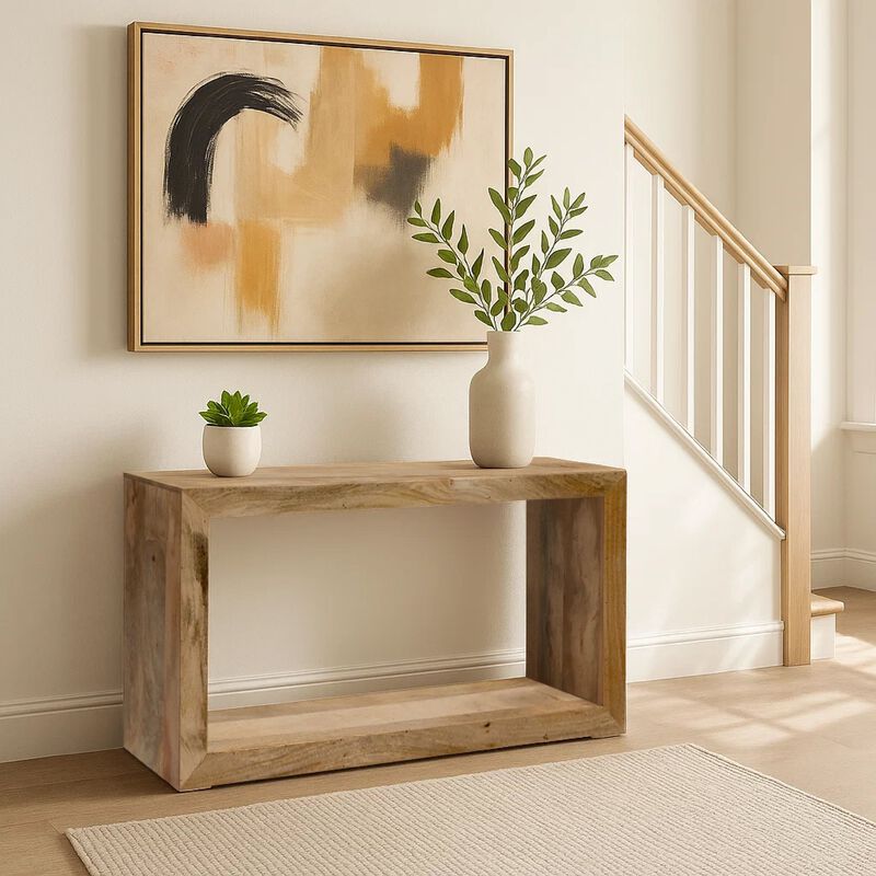Keli 52 Inch Mango Wood Sideboard Console Table, Open Cube, 1 Shelf, Natural Brown