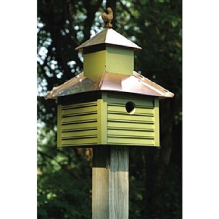 Decorative Pinion Birdhouse with Body and Copper Roof, Rooster Top