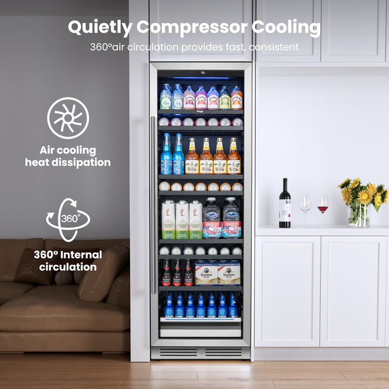 24 inch Beverage Refrigerator fridge,Freestanding or Built-In 373 Cans Beverage cooler with Glass Door for Home,Bar image number 4
