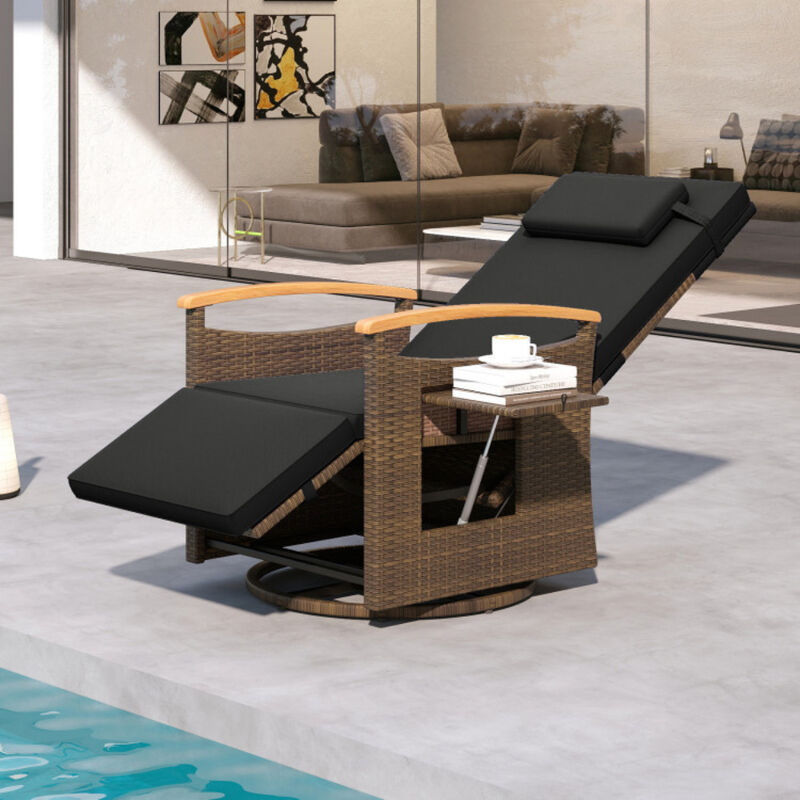 Outdoor Rattan 360 Degree Swivel Reclining Chair with Adjustable Back and Footrest image number 1